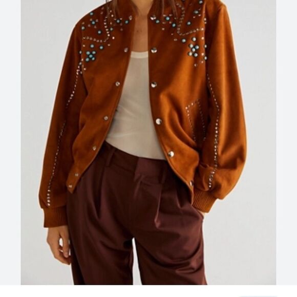 NWT Free People Dancassab Ennio Bomber Leather Suede Jacket Coat
Bead Stud Brown - Picture 2 of 9
